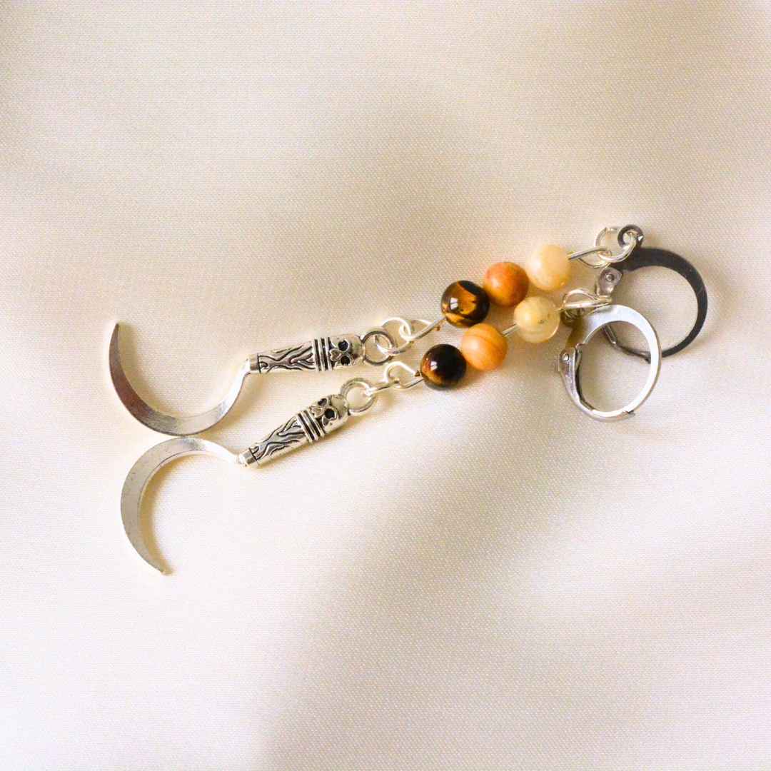 Halloween sickle earrings with gemstone beads