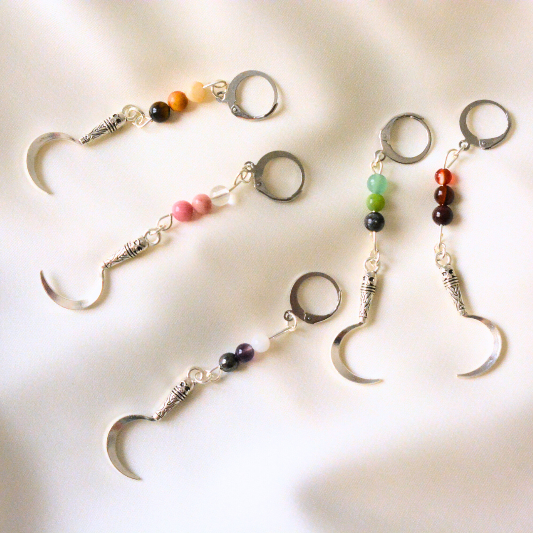 Halloween sickle earrings with gemstone beads