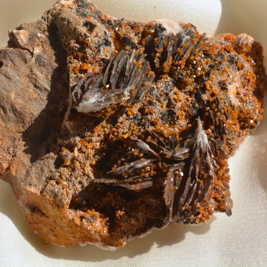 Orange Vanadinite on Barite Specimen (50g) from Morocco