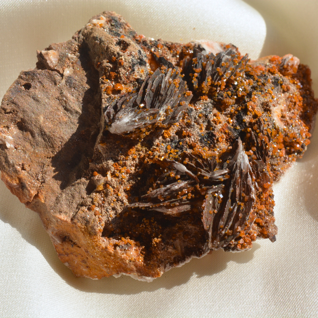 Orange Vanadinite on Barite Specimen (50g) from Morocco