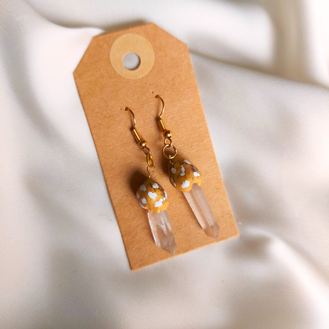 Fairycore mushroom earrings with quartz