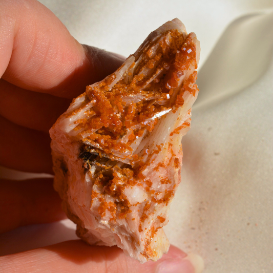 Orange Vanadinite on Barite specimen (100g) from Morocco