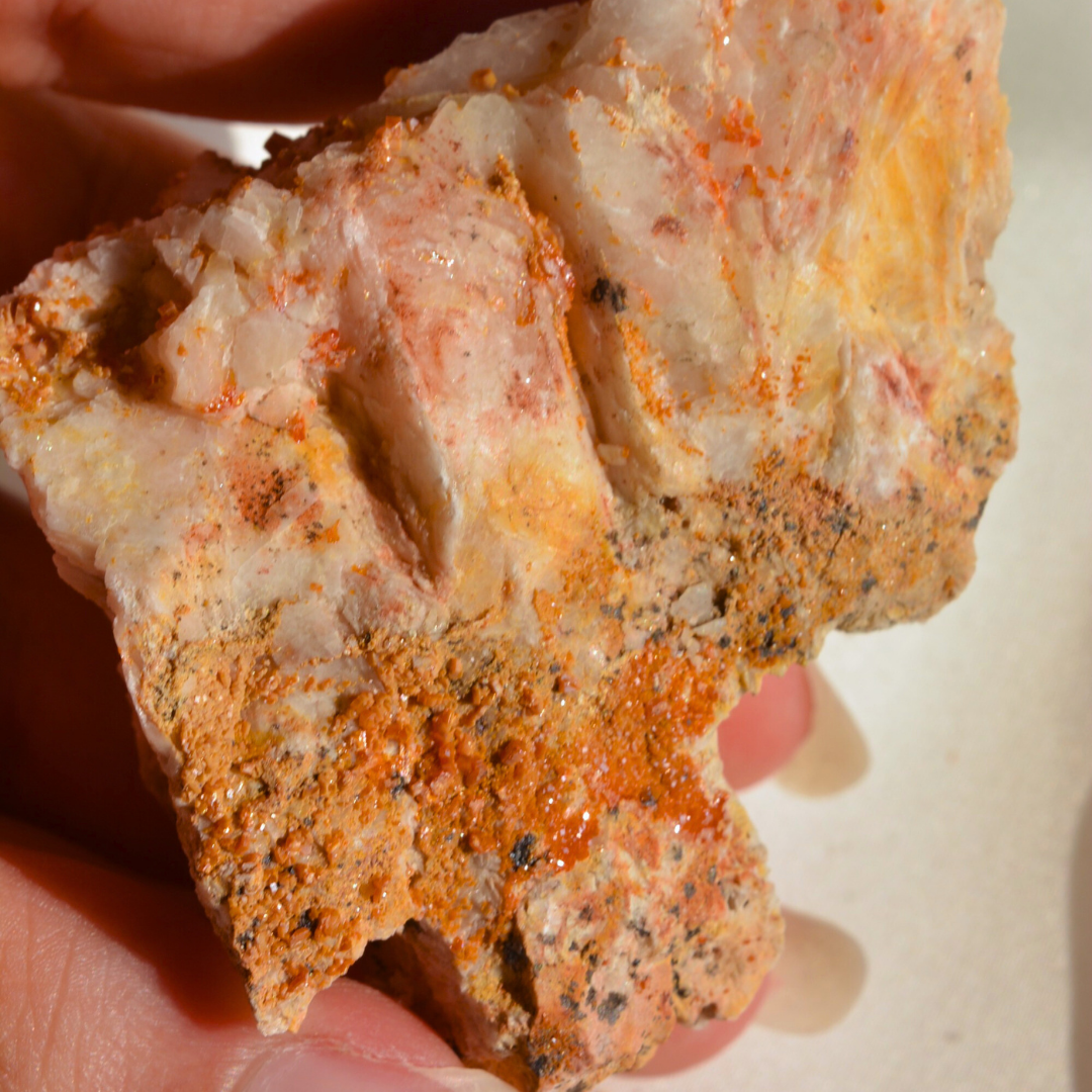 Orange Vanadinite on Barite specimen (100g) from Morocco