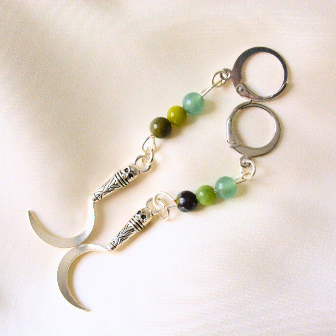 Halloween sickle earrings with gemstone beads