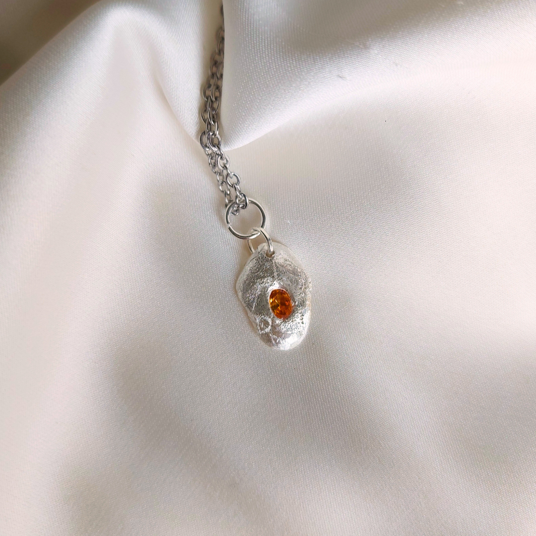 Mint - Handcrafted Silver 999 pendant with orange Cubic Zirconia