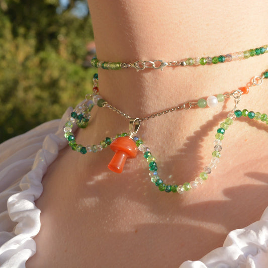 Cottagecore necklace with carnelian mushroom pendant