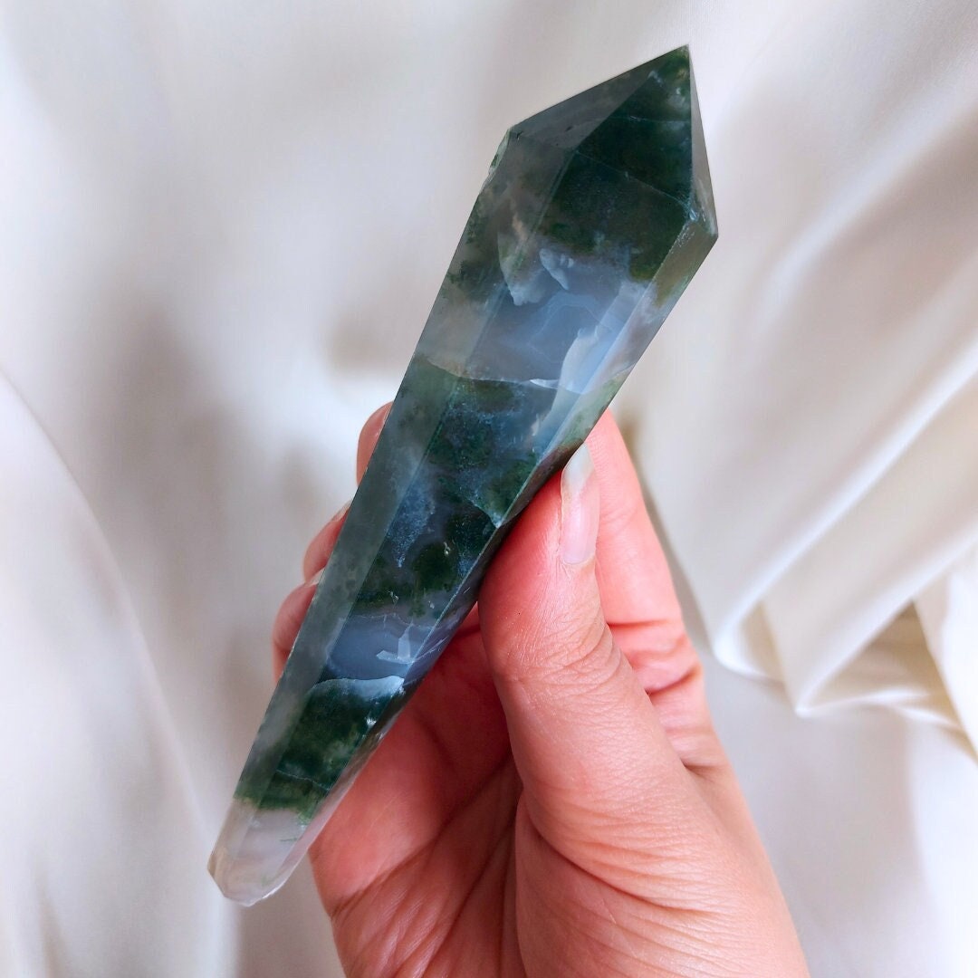 Moss agate wand